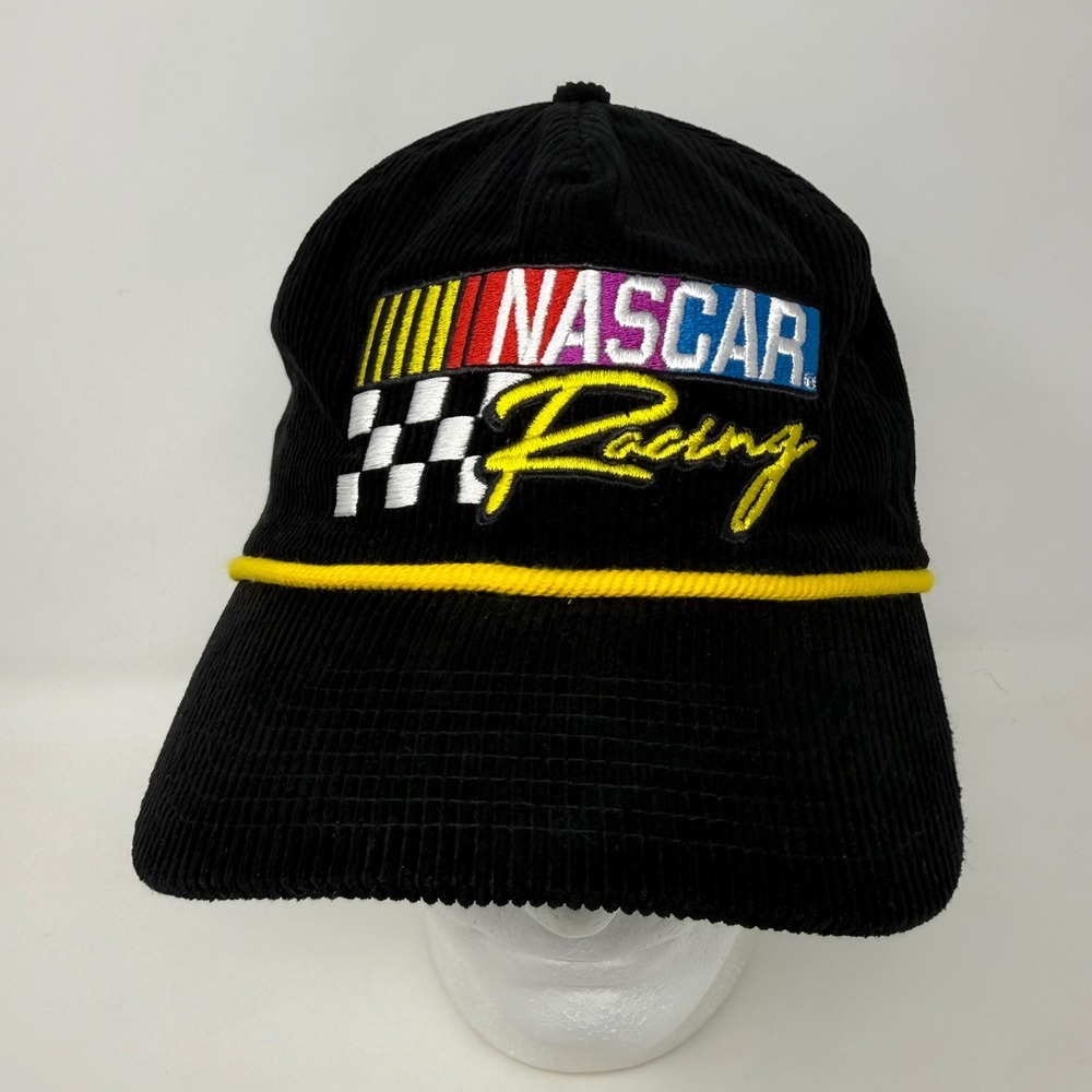 NASCAR Racing Black Corduroy Snapback Hat Yellow Rope CultureFly NVP020A